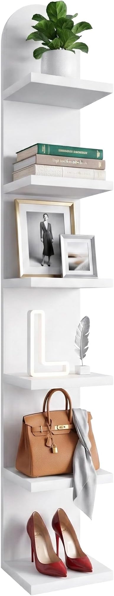 6 Tier Wall Shelf Unit & Lack Shelf, Versatile White Floating Shelves for Wall, Bedroom Book Shelf, Vanity Display Shelves, T