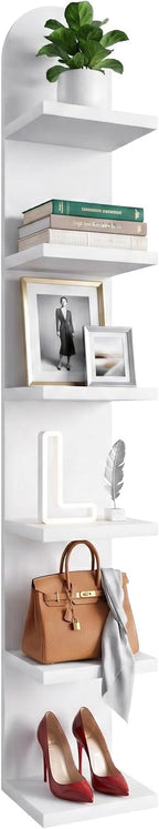 6 Tier Wall Shelf Unit & Lack Shelf, Versatile White Floating Shelves for Wall, Bedroom Book Shelf, Vanity Display Shelves, T