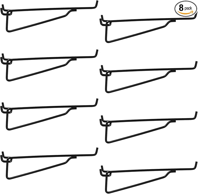 Pegboard Shelf Hooks, 8PACK Metal Utility Hook Set, 1/4 inch Peg Board Organizer Accessories, Shelves and Baskets Brackets, D