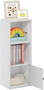 Furinno LUDER Book Shelf, 3-Tier Modern Bookshelf, Bookcase with 1 Door Storage Cabinet, 9.3 x 12 x 31.5, for Organization an
