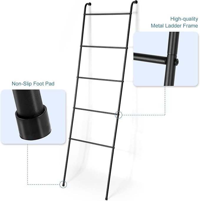 Metal Blanket Ladder Set of 2 Black Blanket Ladders for The Living Room Towel Ladder Rack Holder for Bathroom Bedroom (Black)