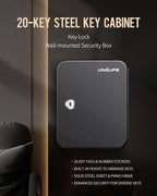Uniclife 20 Position Key Cabinet with Key Lock Wall Mounted Black Security Storage Box Steel Key Organizer with Colorful Key 