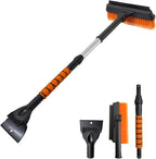33 Inch Ice Scrapers for Car Windshield, 3 in 1 Extendable Snow Brush, Snow Scraper for Car with Foam Grip and 270° Pivoting Brush Head, Silicone Squeegee for Sedan SUV Truck RV