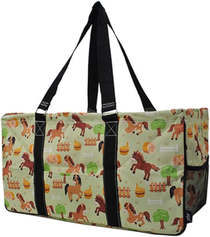 NGIL Extra Large Utility Tote Reusable Grocery Bag Oversized Collapsible for Groceries, Storage, Picnic, Beach (Barn Horse-Black)