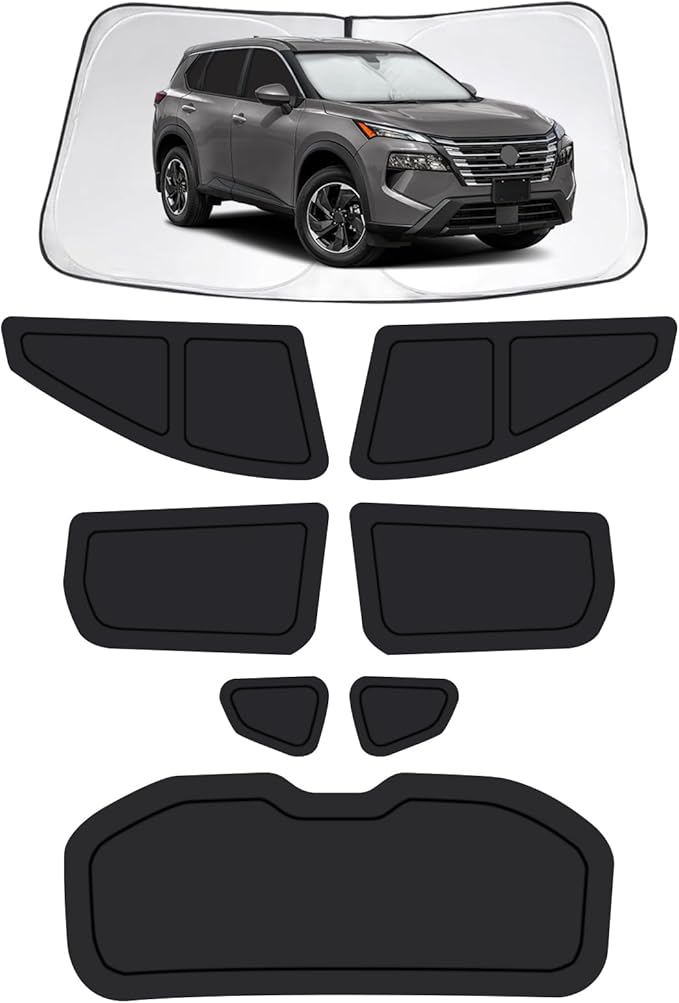 8PCS Car Window Shades for Nissan Rogue 2021-2025, Window Covers for Rogue Windshield Side Rear Windows, Full Set Privacy Protection Car Sunshade with UV Blocking for Camping Napping