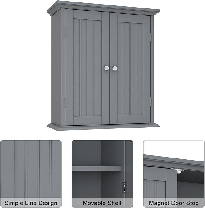 ChooChoo Bathroom Wall Cabinet, Over The Toilet Space Saver Storage Cabinet, Medicine Cabinet with 2 Door and Adjustable Shel
