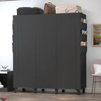Portable Wardrobe with 10 Storage Racks and 2 Hanging Poles 6 Side Pockets Fleece Cover, Size 130 x 45 x 172 cm, Bedroom Clos