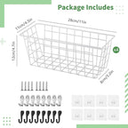 4PCS Hanging Wall Basket Wire Storage Baskets, White Wire Basket for Cabinet Door Organizer with 8 Hooks, Wall Mounted Shelf 