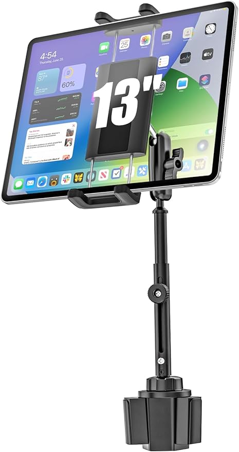 iPad Cup Holder Car Mount Heavy Duty [Height Adjust] Metal Long Arm Cup Holder Tablet Mount for Car, Truck, Compatible with 4.7-13" iPad Pro Air Mini, Galaxy Tab, iPhone, Cell Phone