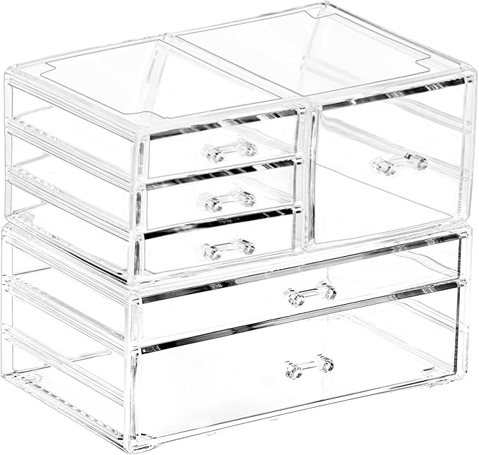 Cq acrylic 2 Pack Clear Stackable Storage Drawers for Vanity,Stackable 6 Drawers Desktop Organizer With Drawers,Cute Desk Sto