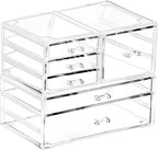 Cq acrylic 2 Pack Clear Stackable Storage Drawers for Vanity,Stackable 6 Drawers Desktop Organizer With Drawers,Cute Desk Sto