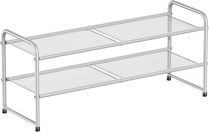 SUFAUY 2 Tier Mesh Shoe Rack, Closet Metal 33" Wide Shoe Shelf Heavy Duty, Grey