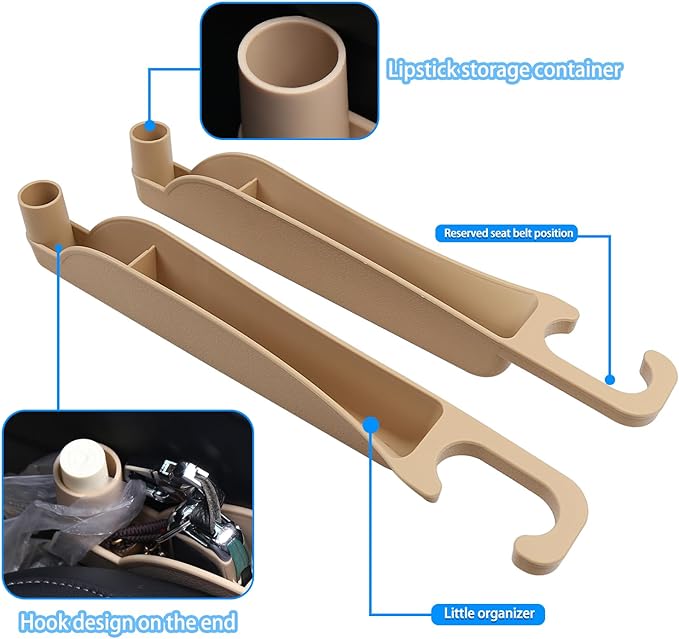 Supin Car Seat Gap Filler Set of 2, Multifunctional Seat Side Gap Filler with Organizer & Hook Function& 2 Storage for Stabilizing Phone,Keys Wallet, Fill The Gap Between Seat & Console (Beige)