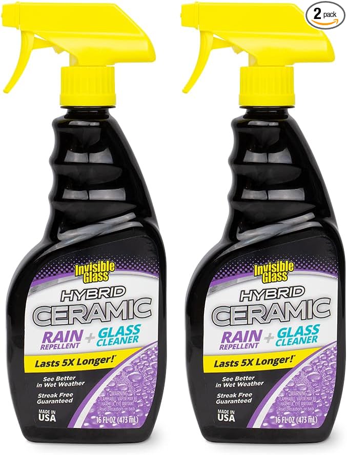 Invisible Glass 92183-2PK Hybrid Ceramic Rain Repellent and Glass Cleaner – Cleans & Protects Car Windows and Windshields wit