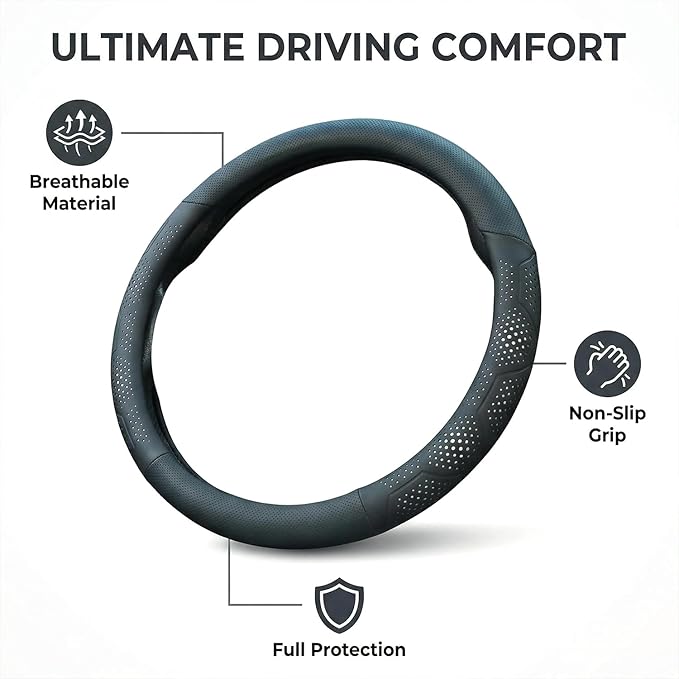 Leather Steering Wheel Cover for Chevy Silverado 1500 2500 3500, for GMC Sierra 1500 2500 3500, for Toyota RAV4 Corolla Camry