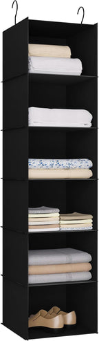 Hanging Closet Organizer and Storage 6-Shelf, Easy Mount Foldable Hanging Closet Wardrobe Shelves, Clothes Handbag Shoes Acce