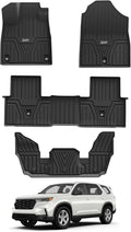 3W Floor Mats Fit for 2026 2025 2024 2023 Honda Pilot, Custom Fit Floor Liner for 1st 2nd and 3rd Row Full Set TPE All-Weather Car Liners, Black
