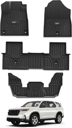 3W Floor Mats Fit for 2026 2025 2024 2023 Honda Pilot, Custom Fit Floor Liner for 1st 2nd and 3rd Row Full Set TPE All-Weather Car Liners, Black