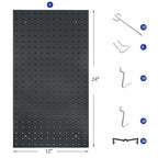 Peg Board Wall Organizer, Black Metal Pegboard Organizer, 2 Metal Pegboard Panels(12"x24") with 68 Accessories, Wall Mount La