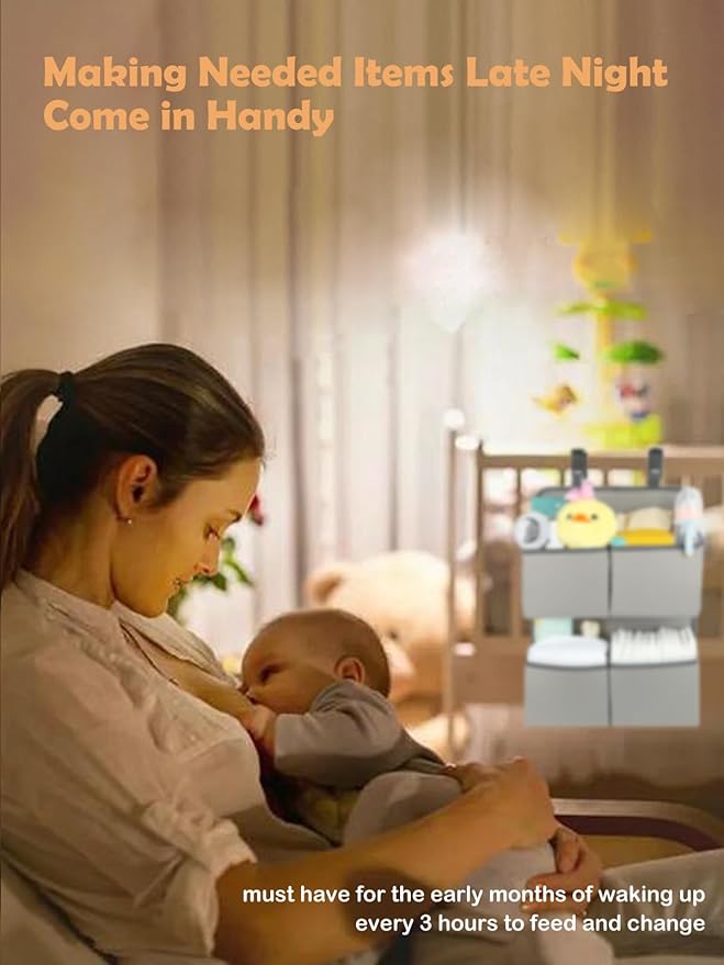 Hanging Diaper Organizer for Crib/Playard/Bassinet/Playpen – Hold 80+ Diapers - Changing Table Diaper Holder - Hanging Diaper