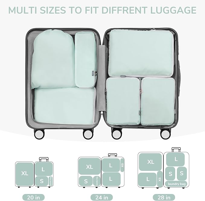 CherryNow Compression Packing Cubes, 7 Set Packing Cubes for Travel, Travel Essentials for Suitcase, Luggage Organizer Bags f