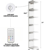 White 7-Tier Vertical Wall Shelf Unit with USB Rechargeable Led Light (Remote Controlled),Versatile Floating Display Shelves,