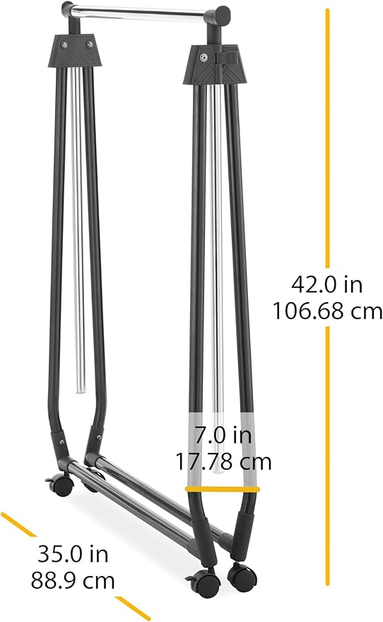 Whitmor Folding Garment Rack - Rolling Clothes Hanger - Adjustable Height - Black