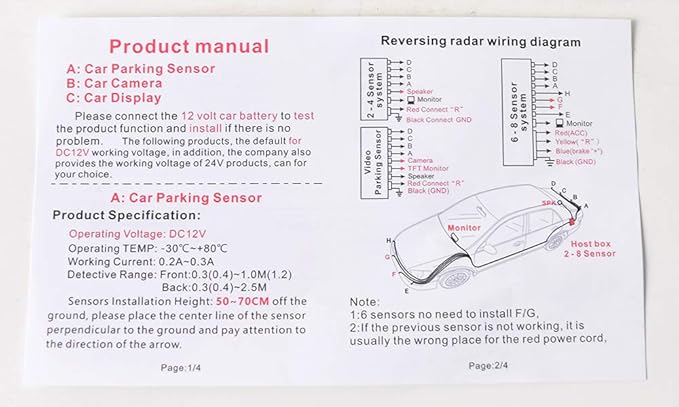 Car Reverse Parking sensors System with 8 Parking Sensors Distance Detection + LED Distance Display + Sound Warning (White Color)