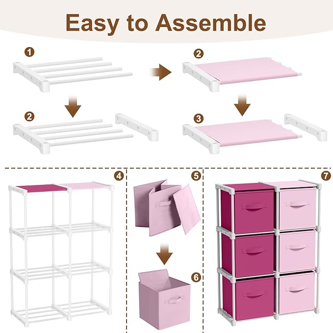 6 Cube Storage Organizer with Shelf Back to School Boxes 11 Inch Toy Storage Bins Closet Organizers Drawers Fabric Dresser fo