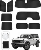 8PCS Window Shades for Ford Bronco(2021-2025) Accessories – Full Coverage Sun Shade for Side Windows, Rear Triangular & Windshield – UV Protection & Privacy for Camping, Napping, Relaxing