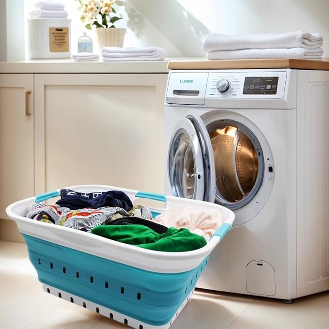 SAMMART 42L Collapsible Plastic Laundry Basket - Foldable Pop Up Storage Container/Organizer - Space Saving Hamper/Basket (1,