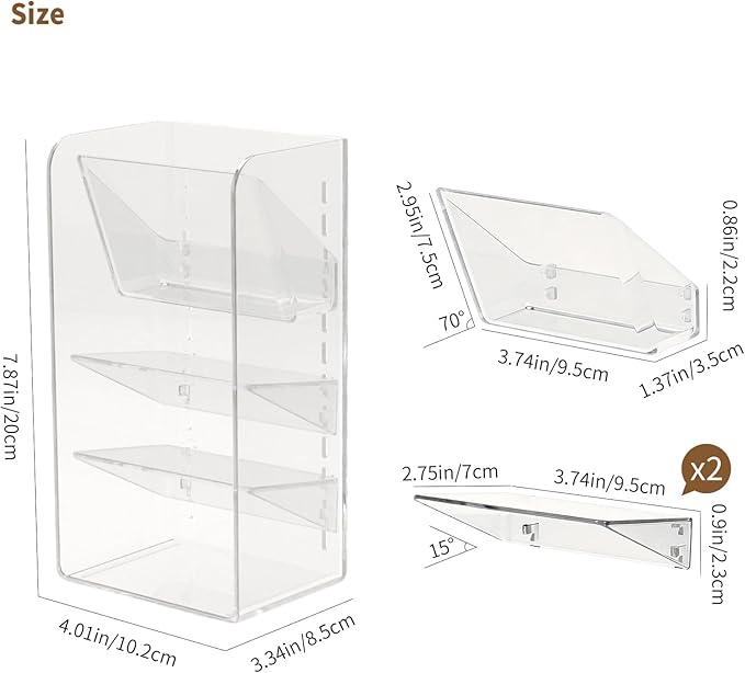 PAVSTINE Medicine Cabinet Organizer with Adjustable Dividers, Clear Vertical Layered Backward Slanting Shelves for Makeup Bru
