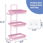 Moforoco 3 Tier Pink Soap Dish Holder for Shower Wall, No Drilling, 304 Stainless Steel, Soap Bar with 4 Hooks and Razor Hold