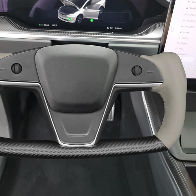 MEWANT Steering Wheel Cover for Yoke Style Steering Wheel for Tesla Model S 2021-2023 / Model X 2021-2023 Hand-Stitched Steering Wrap