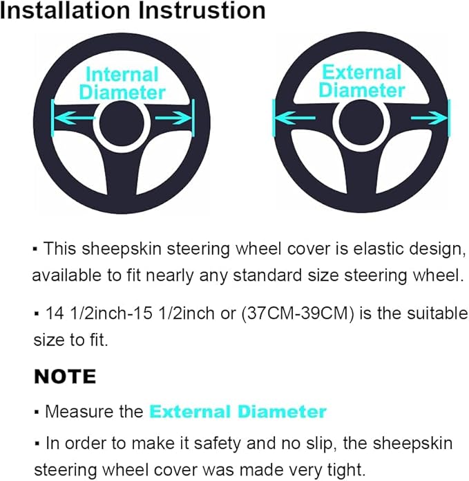 OGLAND Soft Fluffy Plush Sheepskin Car Steering Wheel Cover for Universal Auto Vehicle Women Man 14 1/2 inch-15 1/2inch Fuzzy