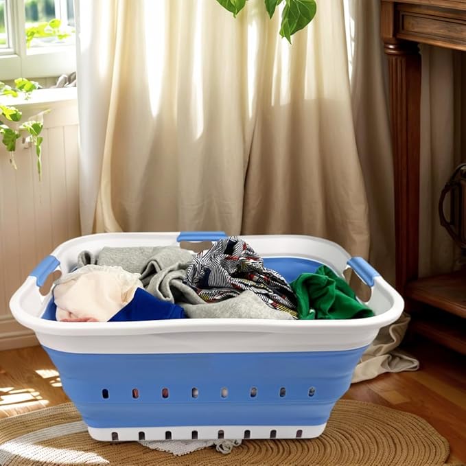 SAMMART 42L (11 gallon) Collapsible Plastic Laundry Basket - Foldable Pop Up Storage Container/Organizer - Space Saving Hampe