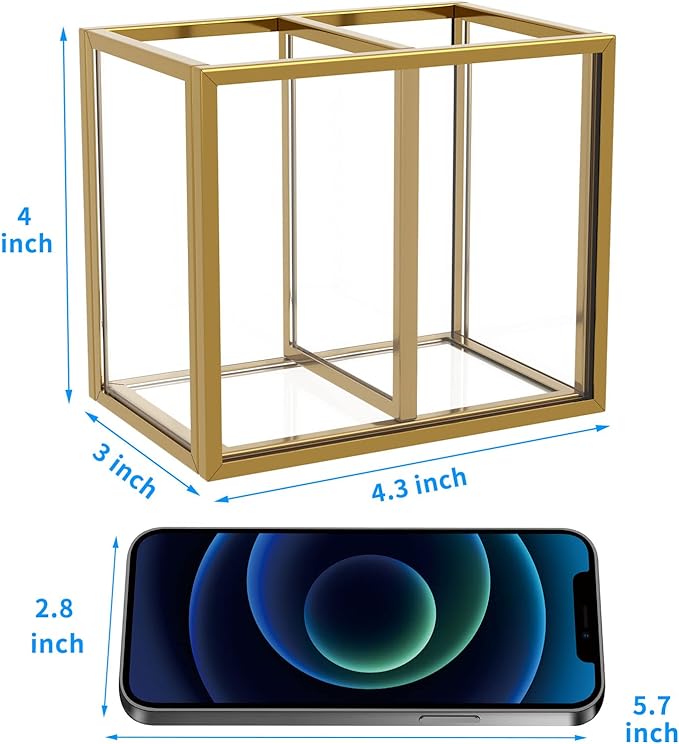 NIUBEE Gold Acrylic Pen Holder for Desk, Clear Pencil Cup Organizer Makeup Brush Holder, Acrylic Desk Organizers and Accessor