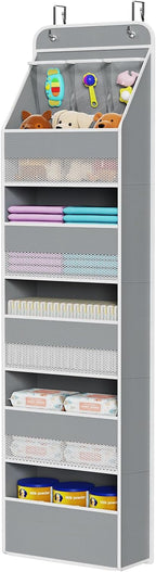 Univivi 6-Shelf Over Door Hanging Organizer Fabric Baby Door Storage with 5 Large Pockets and 3 Small PVC Pockets Wall Mount 