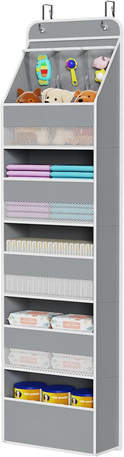 Univivi 6-Shelf Over Door Hanging Organizer Fabric Baby Door Storage with 5 Large Pockets and 3 Small PVC Pockets Wall Mount 