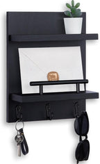 Key Holder Wall Mount, Mail Shelf Decor with 3 Key Hooks, Versatile Wood Wall Organizer for Entryway Hallway (8.2” x 10.6”x 3