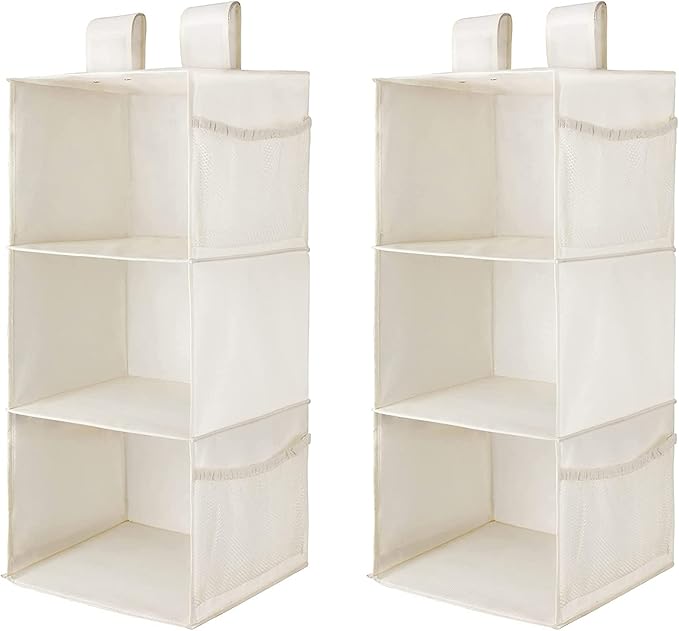 MAX Houser 3-Shelf Hanging Closet Organizers, Collapsible Closet Hanging Shelves for Camper, Nursery Hanging Organizers, Beig
