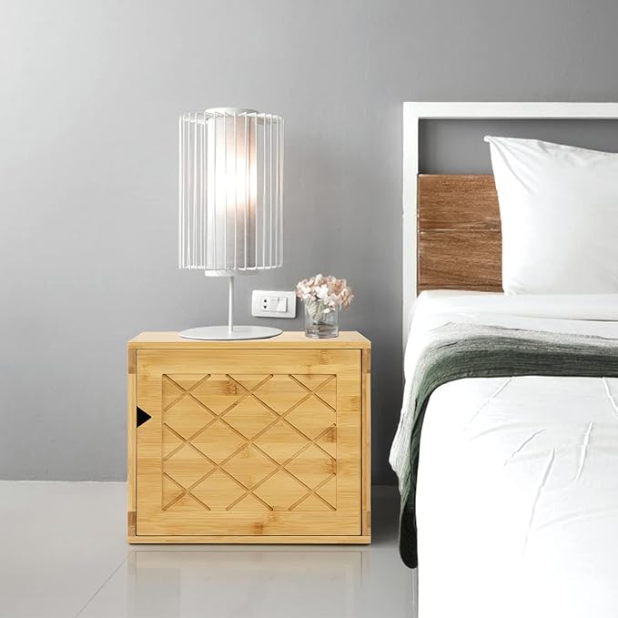 Fasmov Cube Storage Organizer, Bamboo Cube Bookshelf, Stackable Connect Storage Cube Cubby Organizer with Door, Stackable Cub