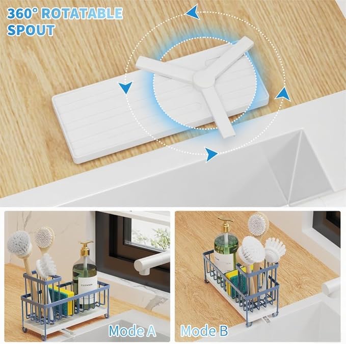 Cisily Sponge Holder for Kitchen Sink, Sink Caddy Organizer with High Brush Holder, Kitchen Countertop Organizers and Storage