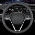 LKWLIKEI Nappa Premium Leather car Steering Wheel Cover, Non-Slip, Breathable, Universal 15 inches,Black and red Blue line
