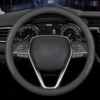 LKWLIKEI Nappa Premium Leather car Steering Wheel Cover, Non-Slip, Breathable, Universal 15 inches,Black and red Blue line