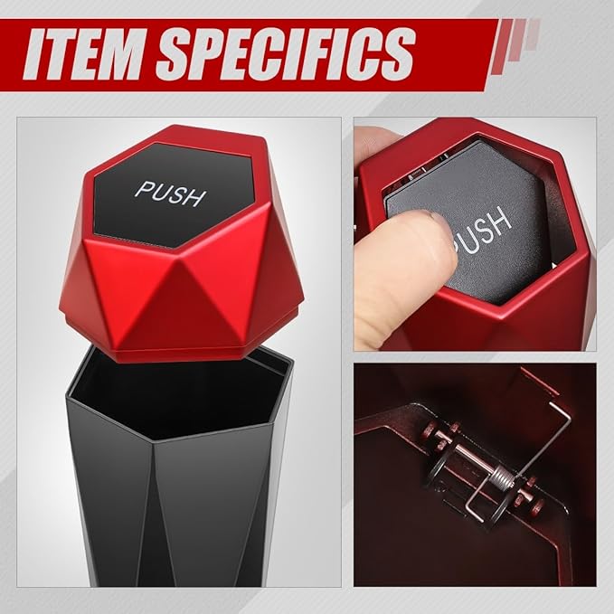 Auto Dynasty Car Trash Can with Lid, Red Car Garbage Can Cup Holder for Interior, 1 Pack Mini Leakproof Garbage Can, Multipurpose Storage Organizer for Vehicle Home Office