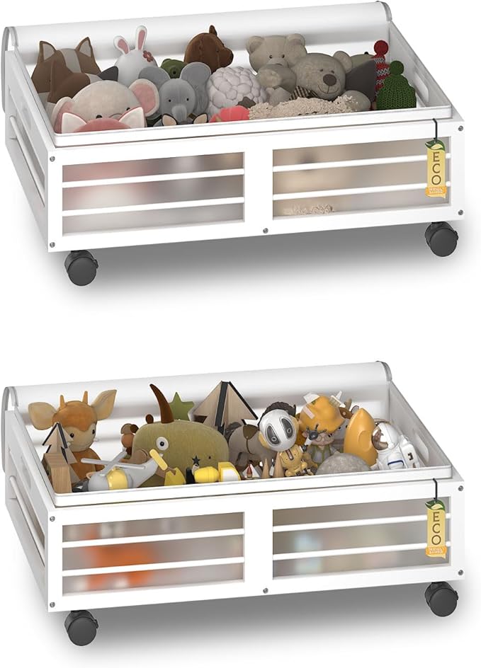 Bamboo Underbed Storage Containers with Wheels & Bag 2 Pack, Large Under Bed Rolling Storage Bins Wood Under Bed Clothes Stor