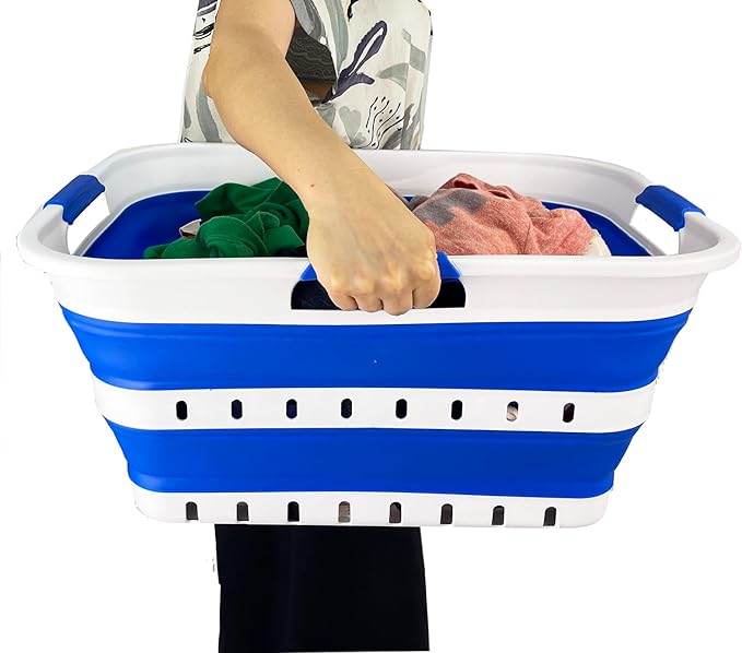 SAMMART 42L (11 gallon) Collapsible Plastic Laundry Basket - Foldable Pop Up Storage Container/Organizer - Space Saving Hampe