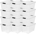 IRIS USA 54 Qt Stackable Plastic Storage Bins with Lids, 12 Pack - BPA-Free, Made in USA - See-Through Organizing Solution, L