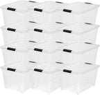 IRIS USA 54 Qt Stackable Plastic Storage Bins with Lids, 12 Pack - BPA-Free, Made in USA - See-Through Organizing Solution, L